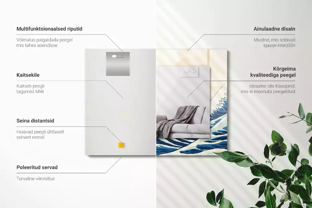 Lustro dekoracyjne z nadrukiem przedstawiającym Wielką Falę w Kanagawie