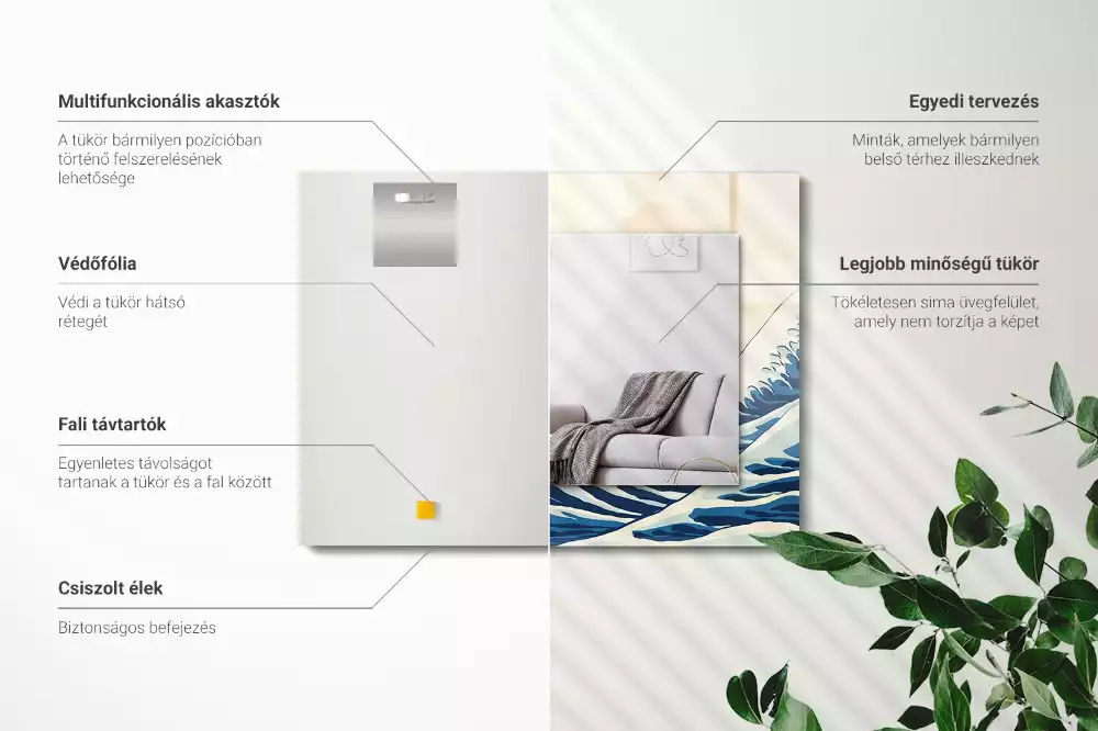 Lustro dekoracyjne z nadrukiem przedstawiającym Wielką Falę w Kanagawie