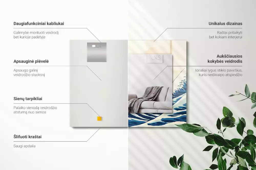 Lustro dekoracyjne z nadrukiem przedstawiającym Wielką Falę w Kanagawie