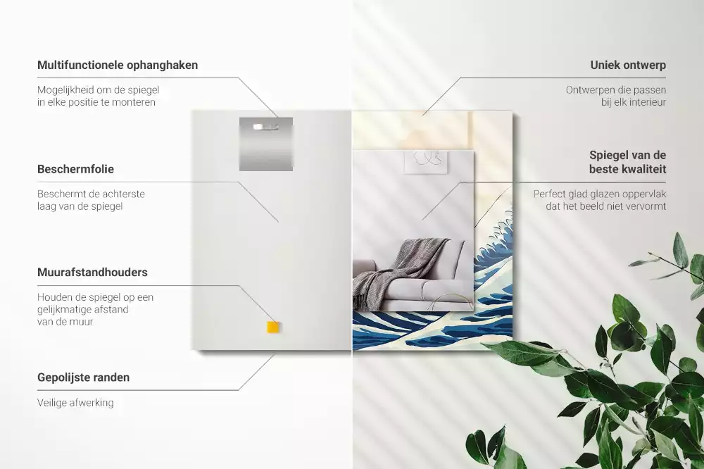 Lustro dekoracyjne z nadrukiem przedstawiającym Wielką Falę w Kanagawie