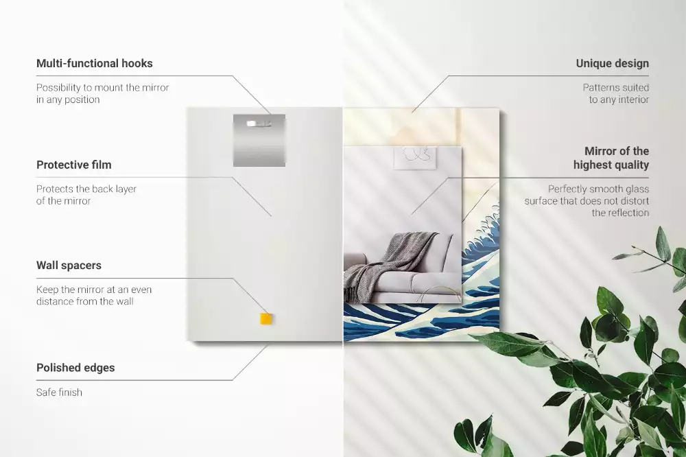 Lustro dekoracyjne z nadrukiem przedstawiającym Wielką Falę w Kanagawie