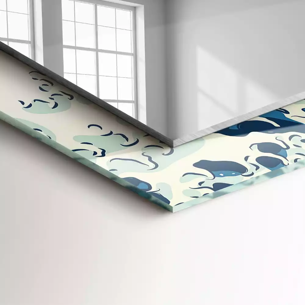 Lustro dekoracyjne z nadrukiem przedstawiającym Wielką Falę w Kanagawie