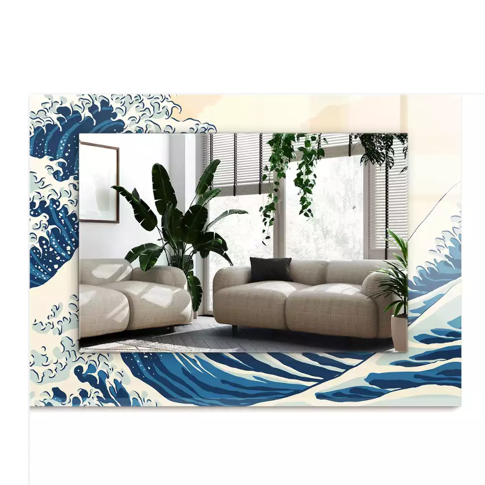 Lustro dekoracyjne z nadrukiem przedstawiającym Wielką Falę w Kanagawie