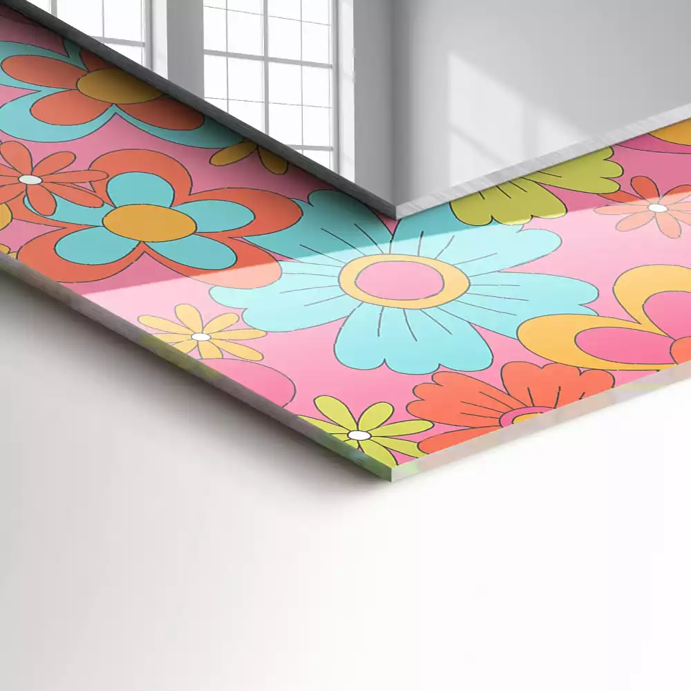 Lustro prostokątne z kolorowym nadrukiem w motywie kwiatowym Groove