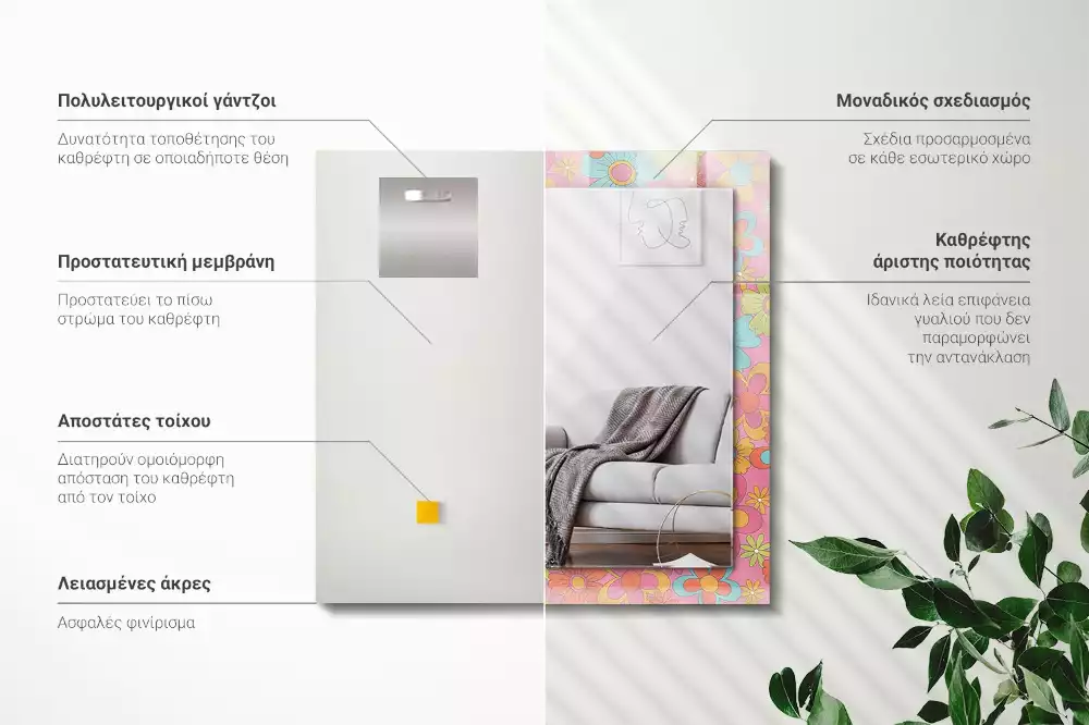 Lustro prostokątne z kolorowym nadrukiem w motywie kwiatowym Groove