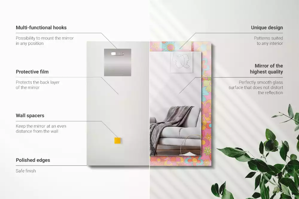 Lustro prostokątne z kolorowym nadrukiem w motywie kwiatowym Groove