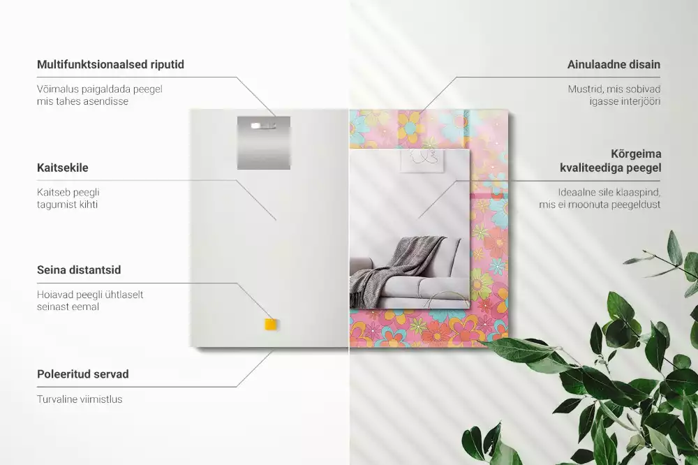 Lustro prostokątne z kolorowym nadrukiem w motywie kwiatowym Groove