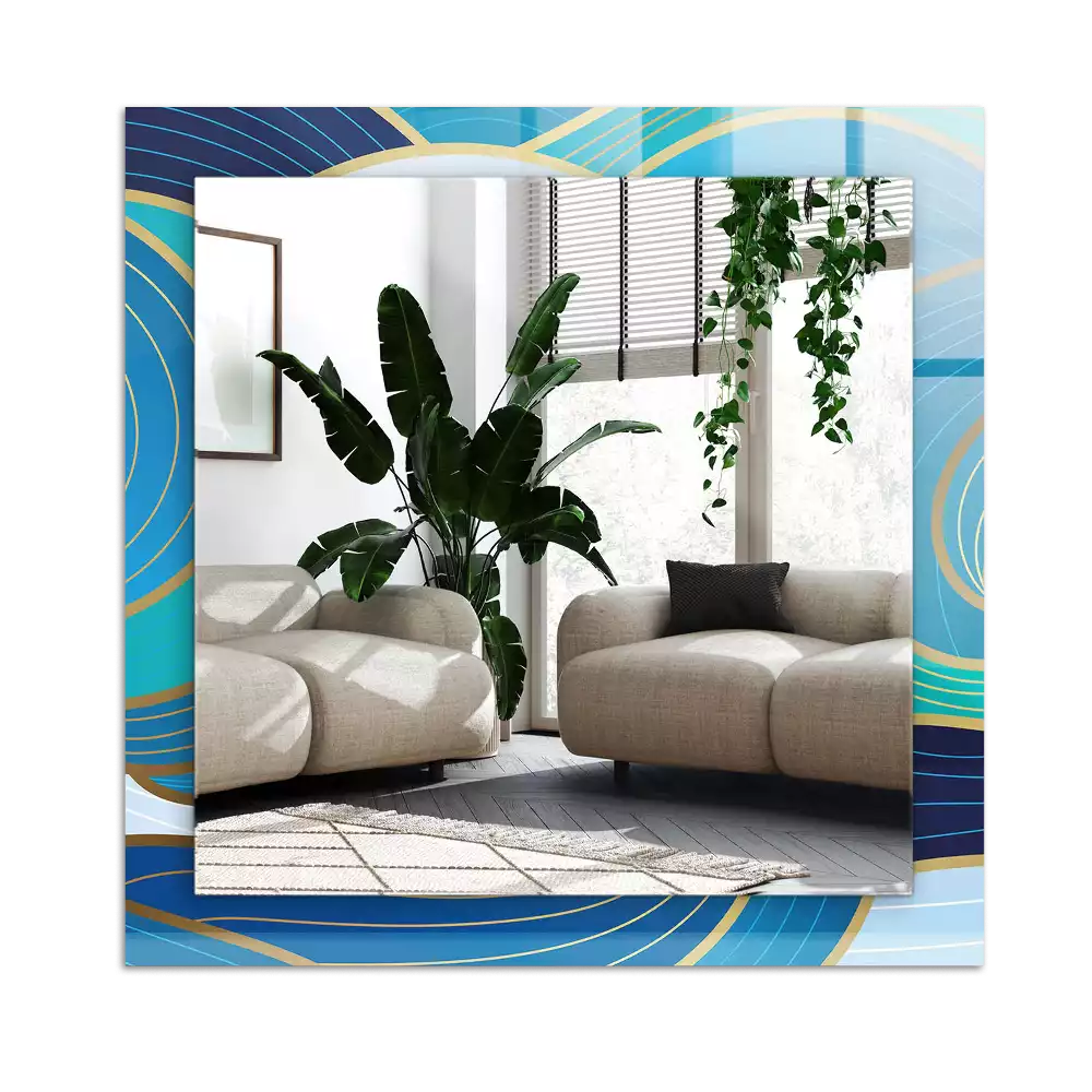 Lustro dekoracyjne prostokątne z nadrukiem w niebieskie fale