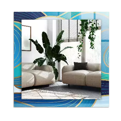 Lustro z nadrukiem dekoracyjne prostokątne Fale wzory niebieski