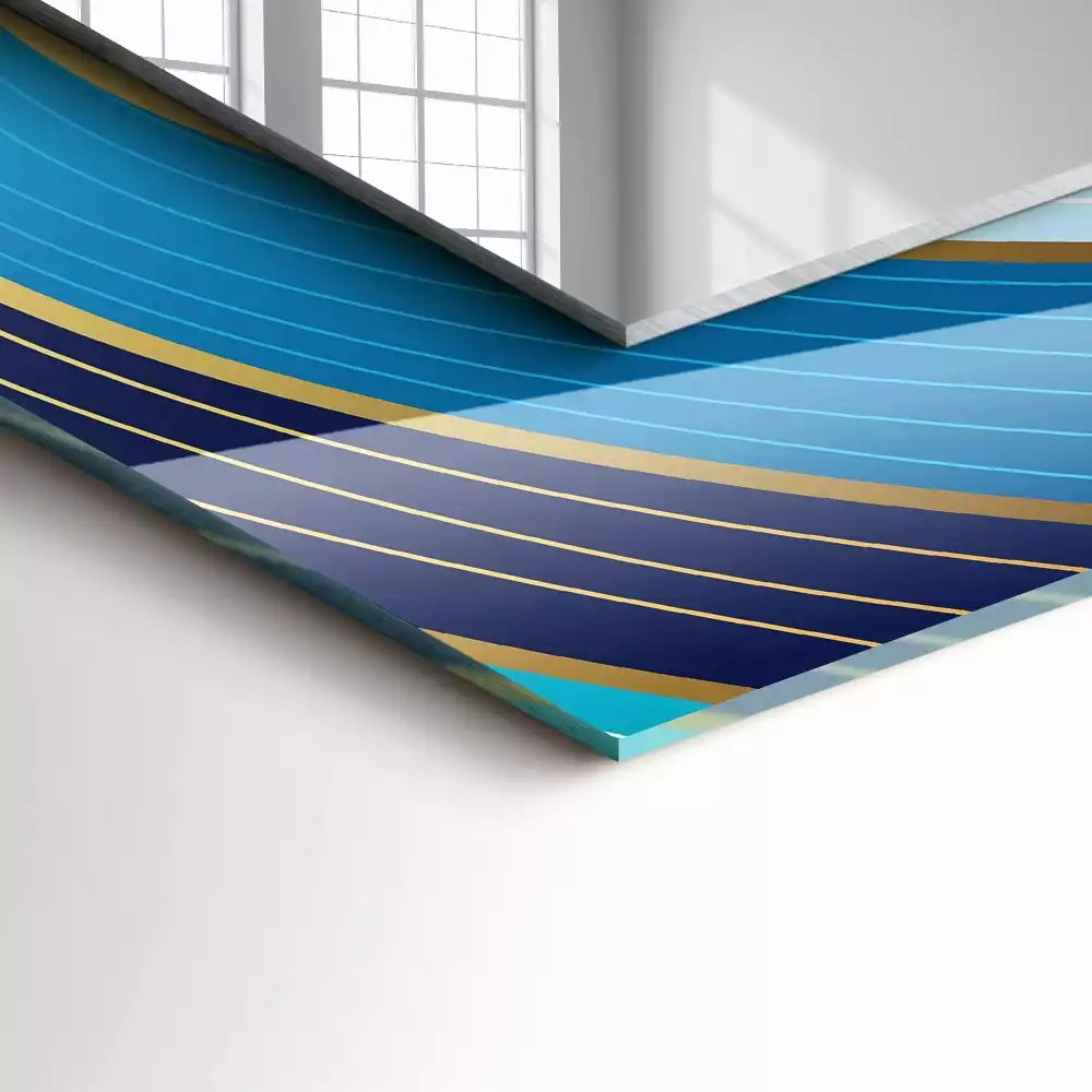 Lustro dekoracyjne prostokątne z nadrukiem w niebieskie fale