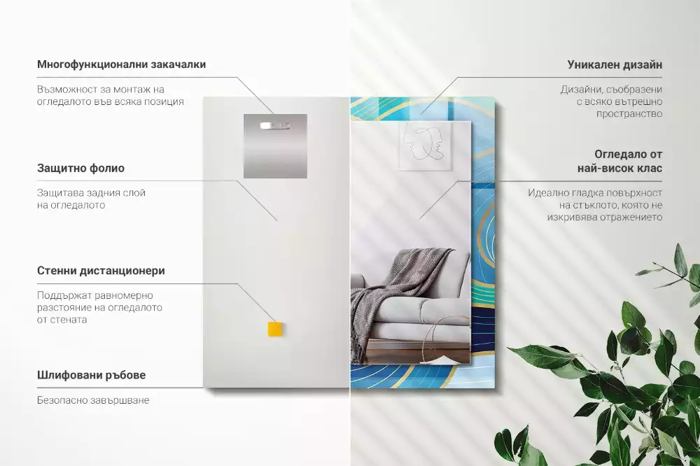 Lustro dekoracyjne prostokątne z nadrukiem w niebieskie fale