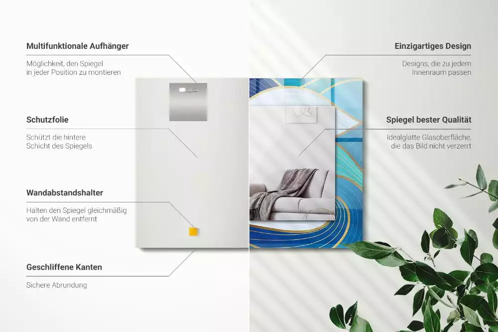 Lustro dekoracyjne prostokątne z nadrukiem w niebieskie fale