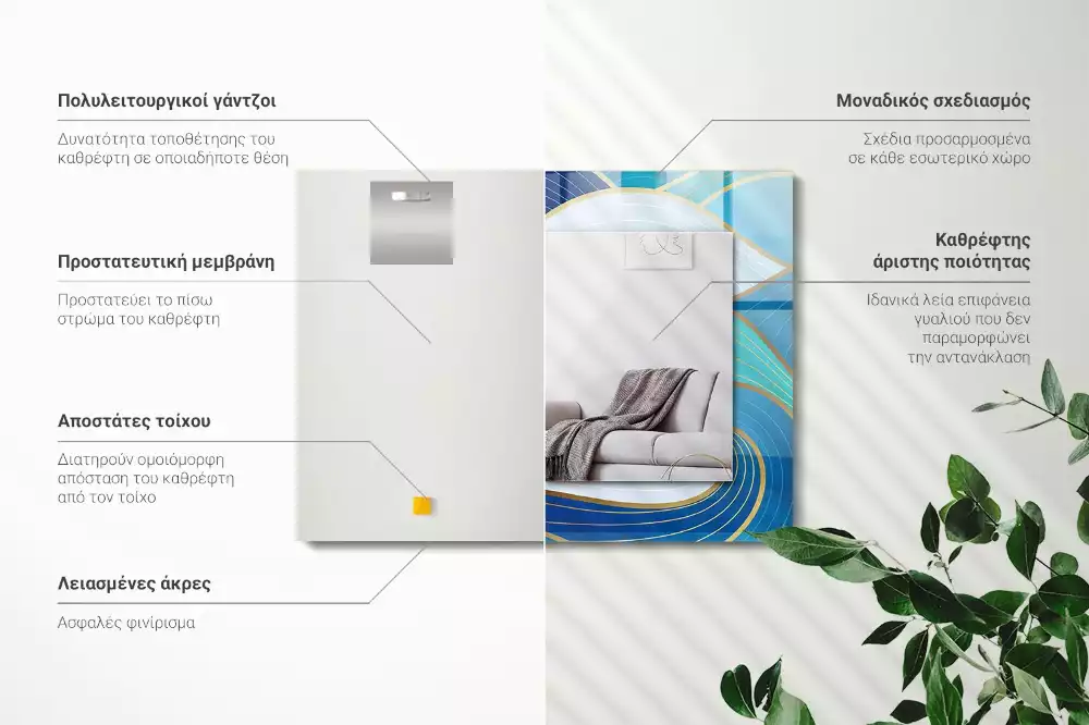 Lustro dekoracyjne prostokątne z nadrukiem w niebieskie fale