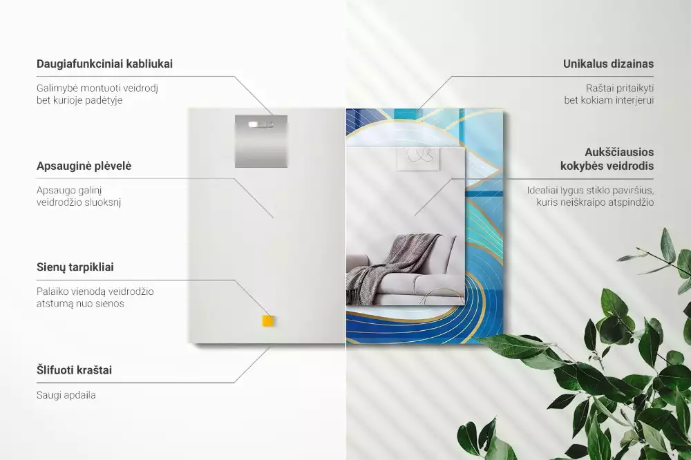 Lustro dekoracyjne prostokątne z nadrukiem w niebieskie fale