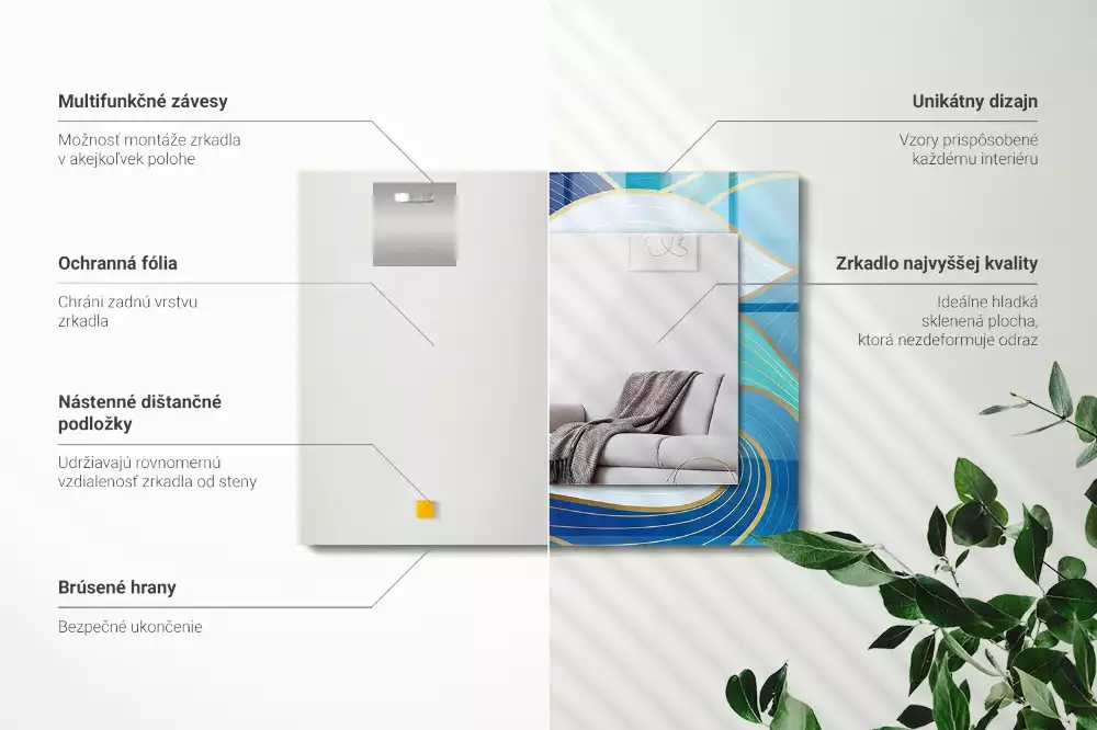 Lustro dekoracyjne prostokątne z nadrukiem w niebieskie fale