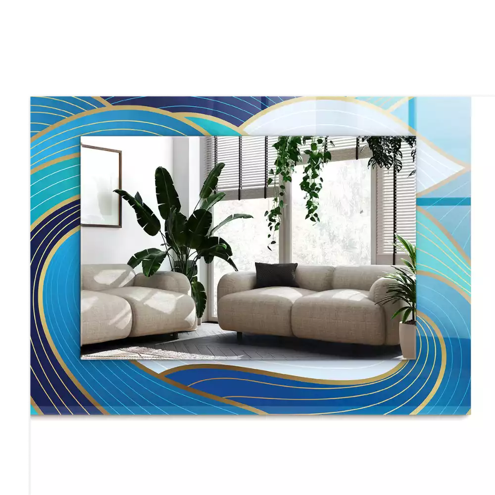 Lustro dekoracyjne prostokątne z nadrukiem w niebieskie fale