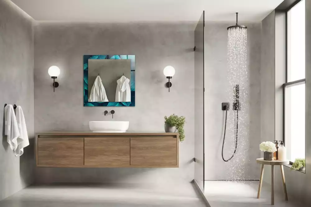 Lustro dekoracyjne prostokątne z motywem zielonych liści