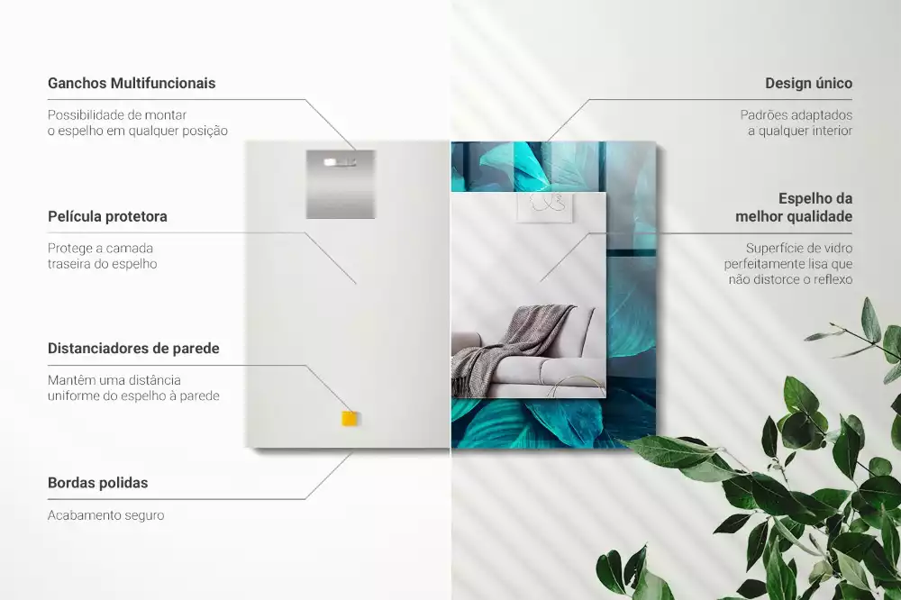 Lustro dekoracyjne prostokątne z motywem zielonych liści