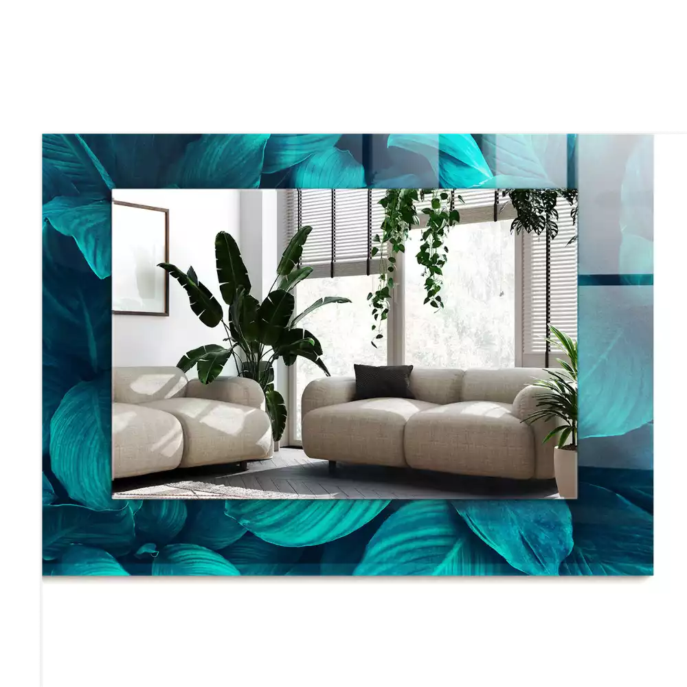 Lustro dekoracyjne prostokątne z motywem zielonych liści