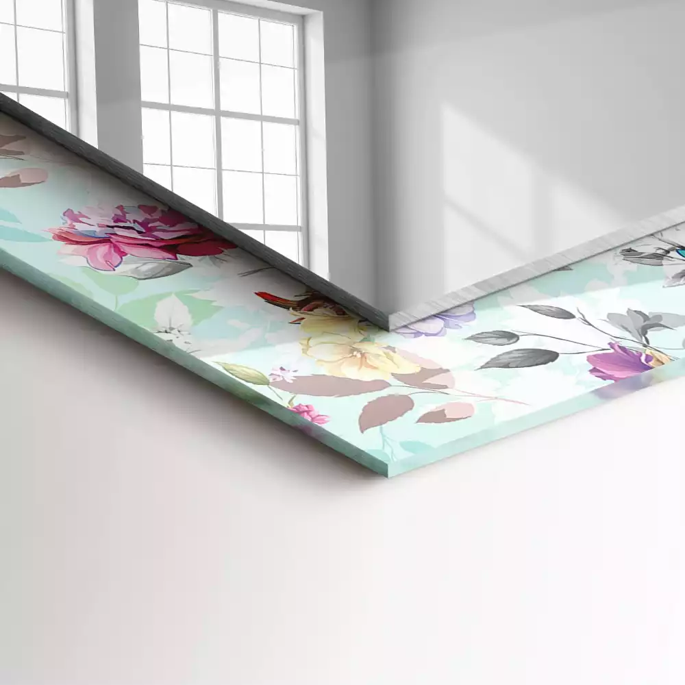 Lustro prostokątne z nadrukiem o motywie kwiatów i ptaków