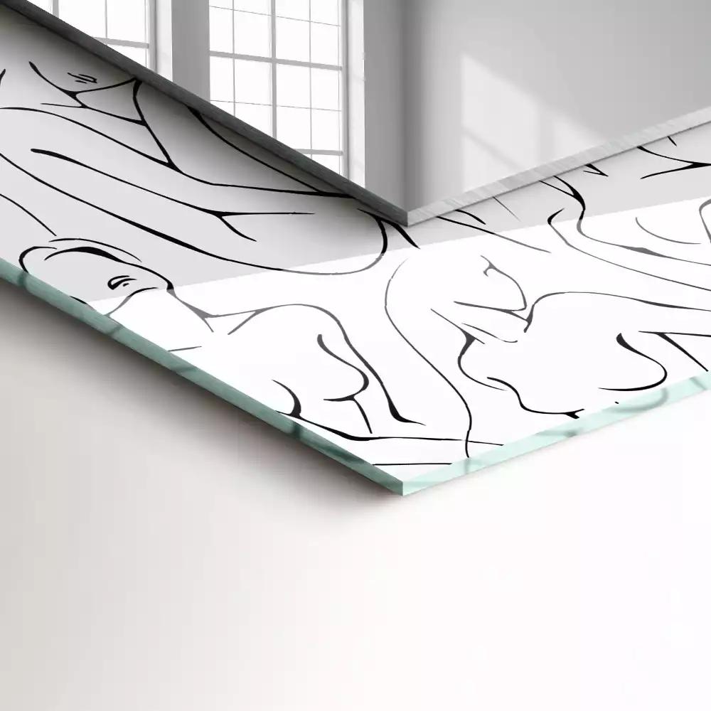 Lustro dekoracyjne z nadrukiem przedstawiającym kobiece sylwetki w formie szkicu