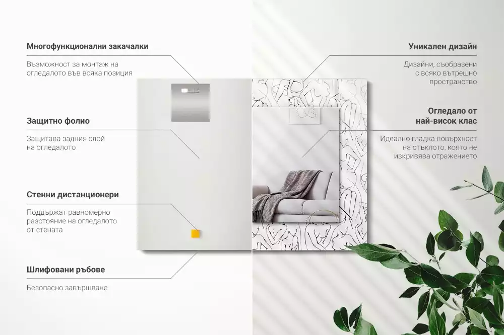 Lustro dekoracyjne z nadrukiem przedstawiającym kobiece sylwetki w formie szkicu