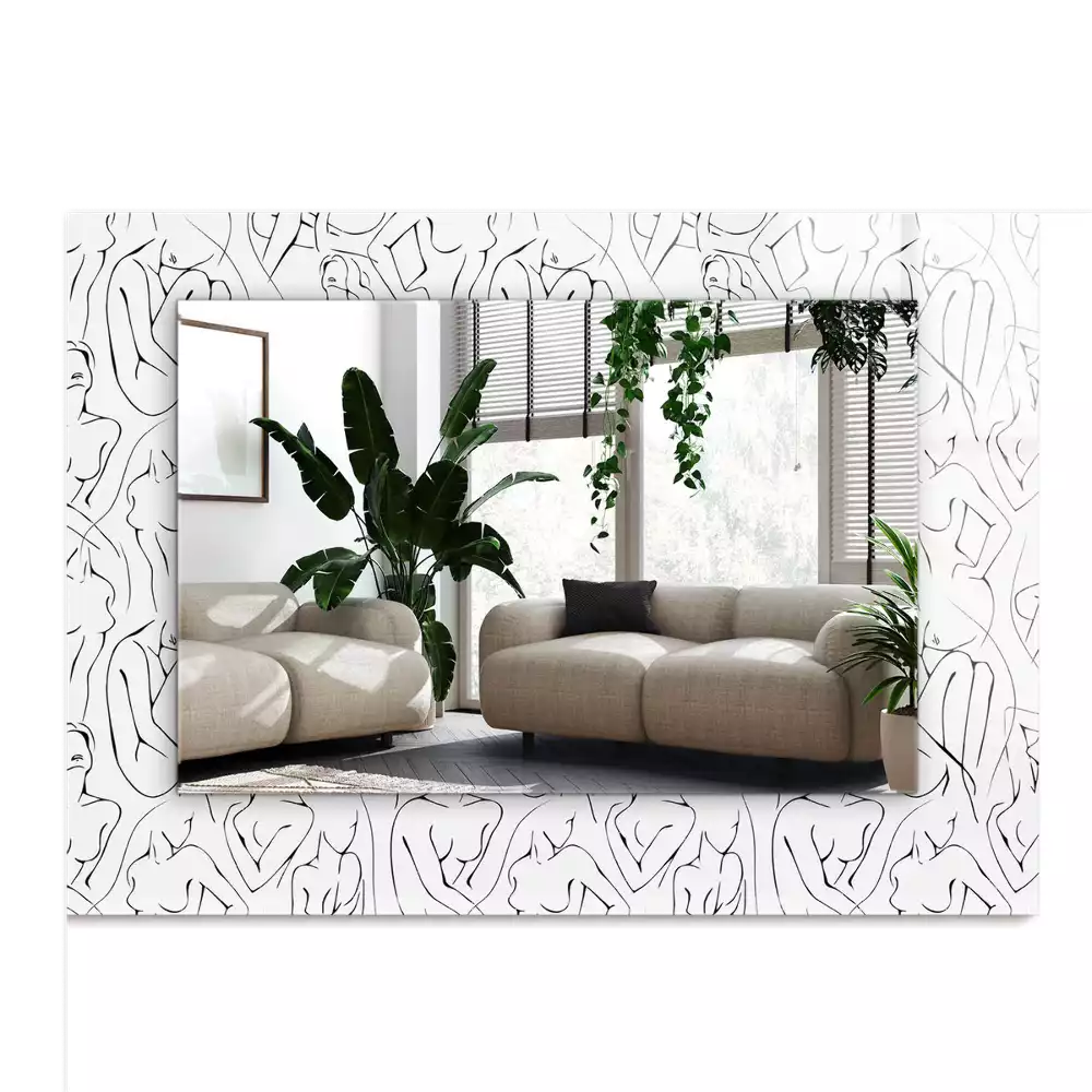 Lustro dekoracyjne z nadrukiem przedstawiającym kobiece sylwetki w formie szkicu