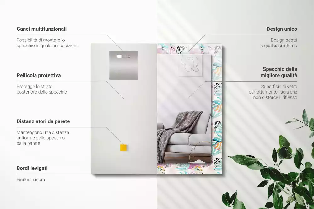 Lustro dekoracyjne z motywem kolorowych liści tropikalnych