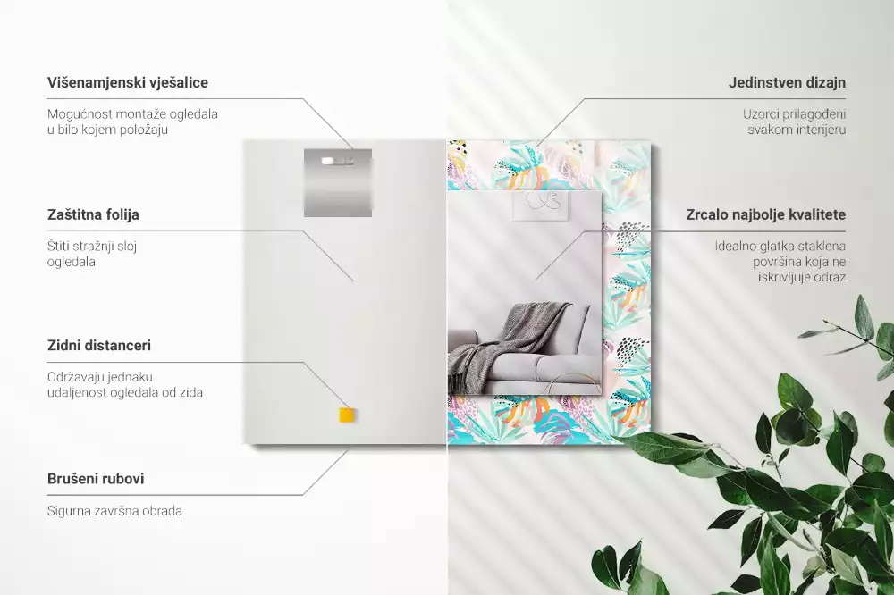 Lustro dekoracyjne z motywem kolorowych liści tropikalnych