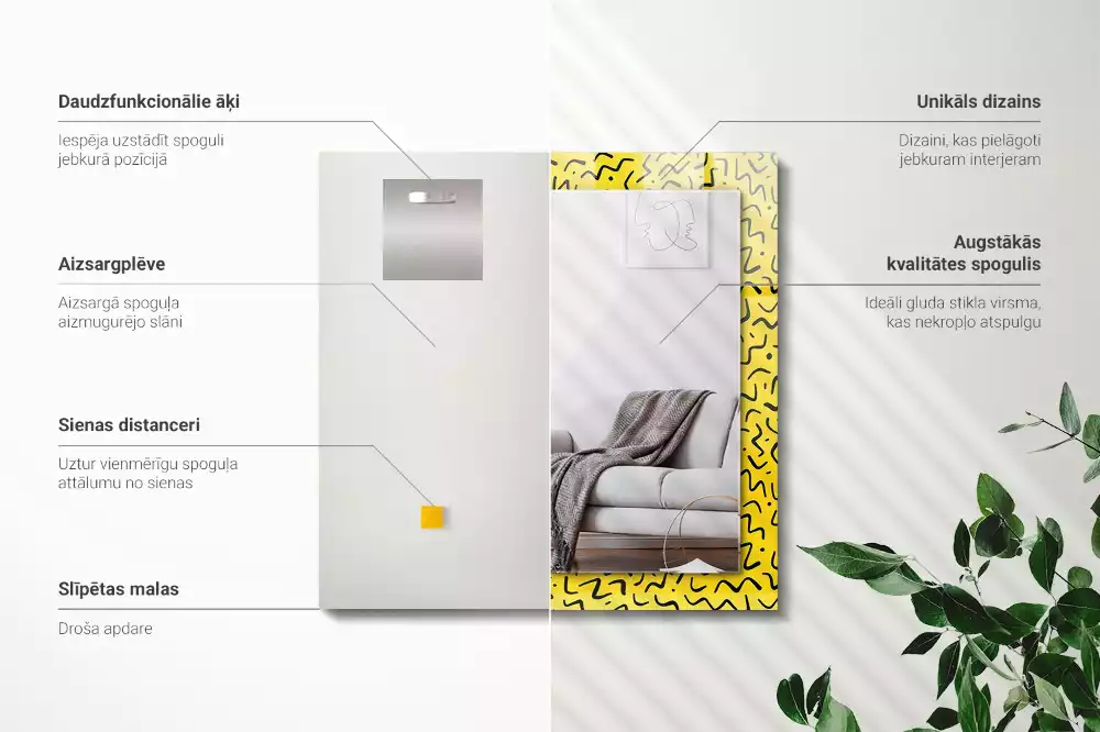 Lustro prostokątne z nadrukiem przedstawiającym żółty wzór abstrakcyjny