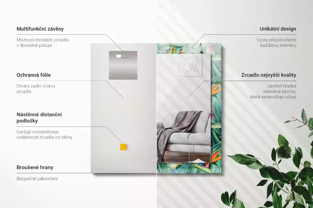 Lustro dekoracyjne z nadrukiem z motywem kolibrów i kwiatów