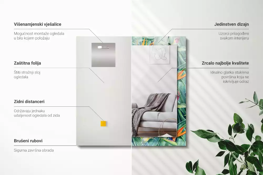 Lustro dekoracyjne z nadrukiem z motywem kolibrów i kwiatów