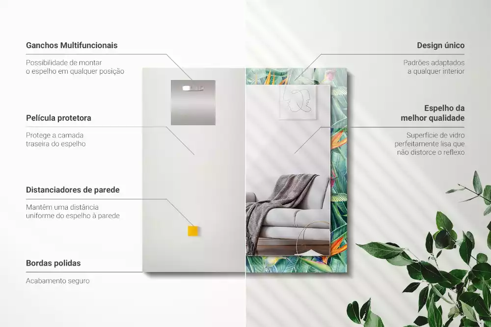 Lustro dekoracyjne z nadrukiem z motywem kolibrów i kwiatów