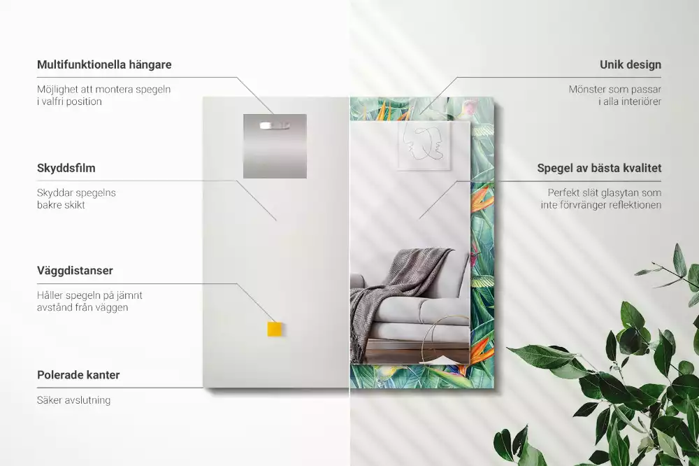 Lustro dekoracyjne z nadrukiem z motywem kolibrów i kwiatów