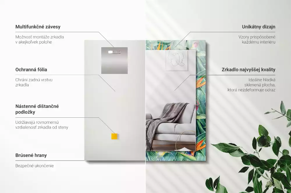 Lustro dekoracyjne z nadrukiem z motywem kolibrów i kwiatów