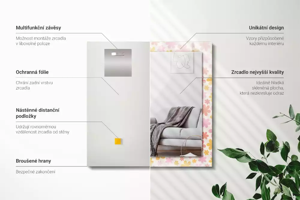 Lustro dekoracyjne prostokątne z motywem kwiatowym