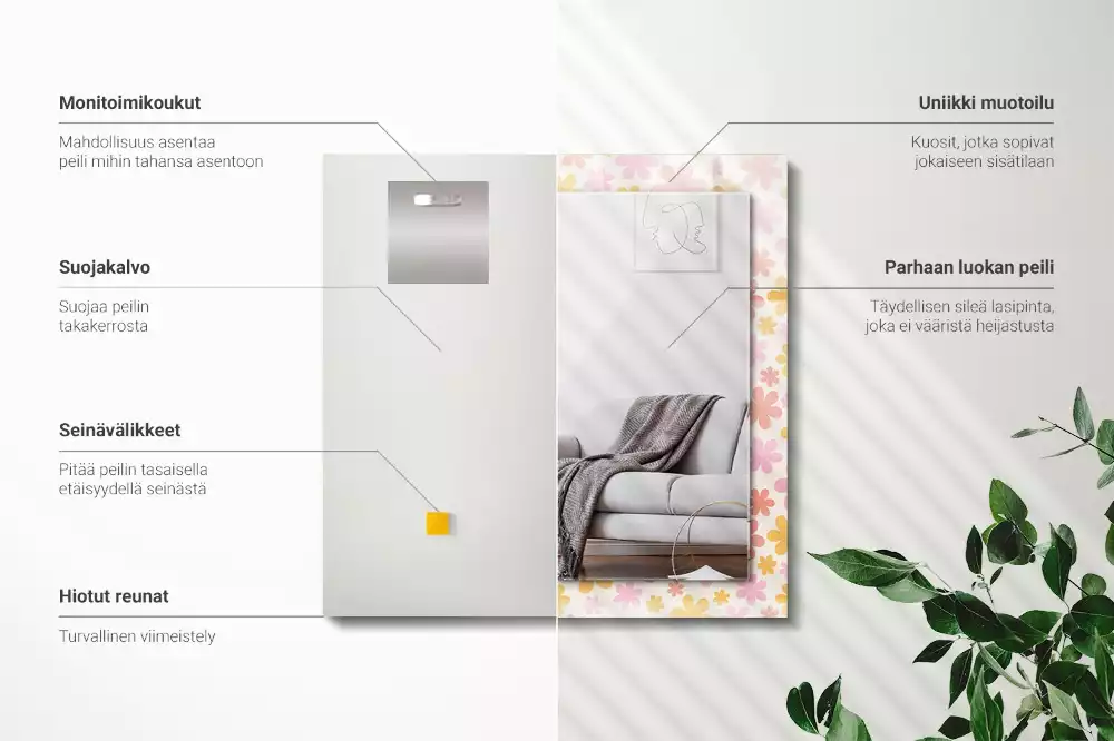 Lustro dekoracyjne prostokątne z motywem kwiatowym