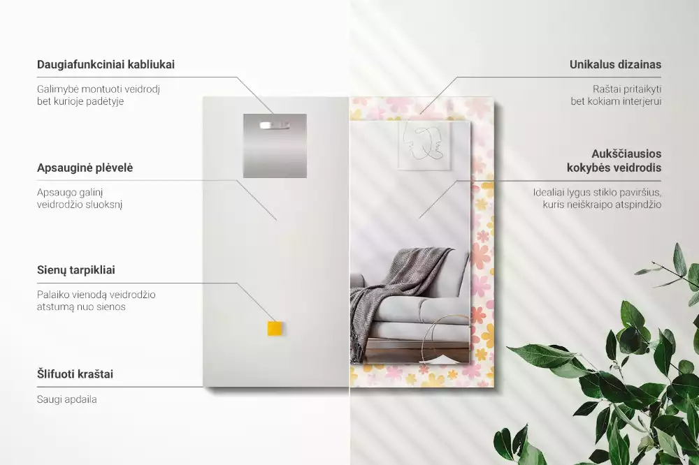 Lustro dekoracyjne prostokątne z motywem kwiatowym
