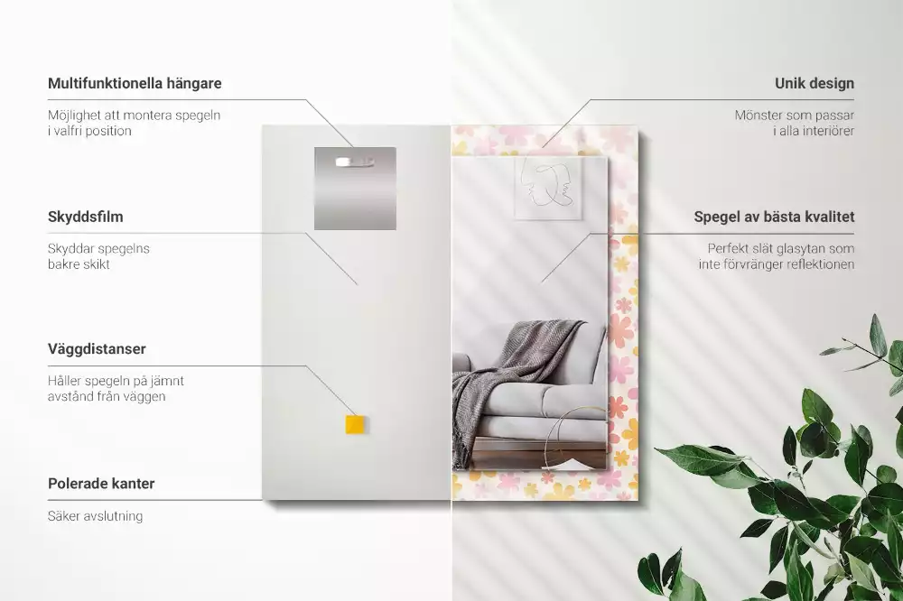 Lustro dekoracyjne prostokątne z motywem kwiatowym