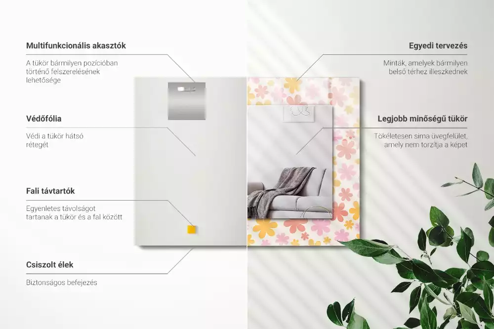 Lustro dekoracyjne prostokątne z motywem kwiatowym