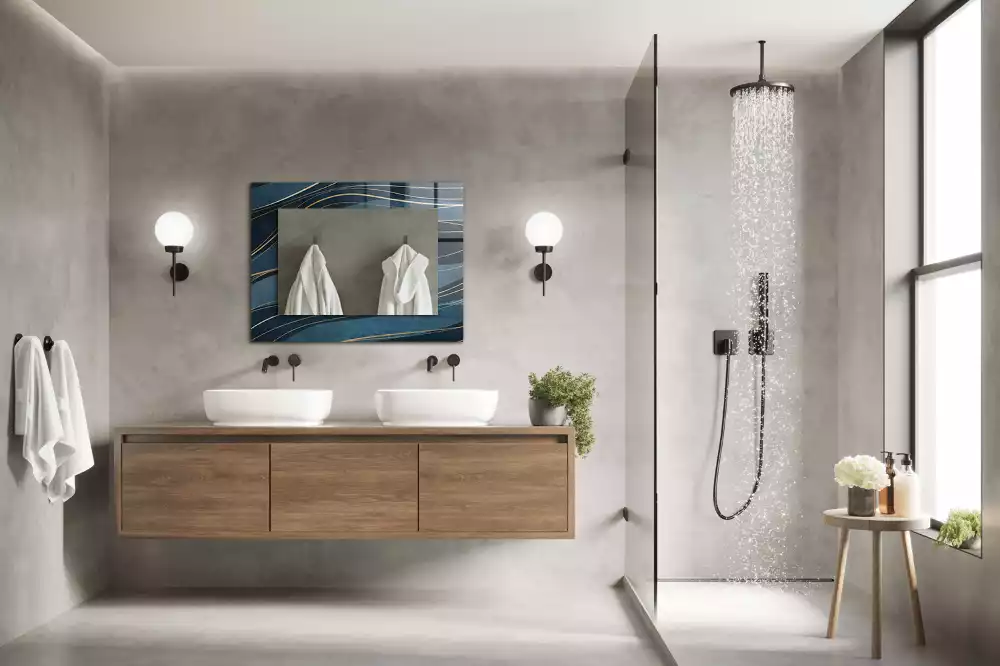 Lustro dekoracyjne prostokątne z nadrukiem przedstawiającym abstrakcyjne linie