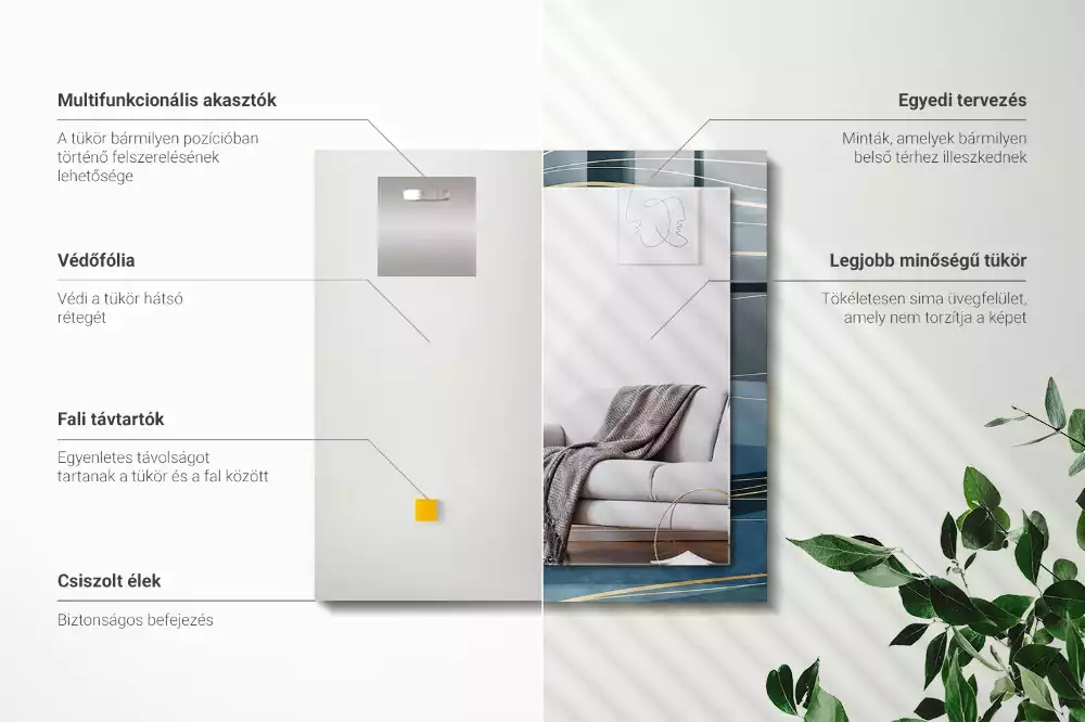 Lustro dekoracyjne prostokątne z nadrukiem przedstawiającym abstrakcyjne linie