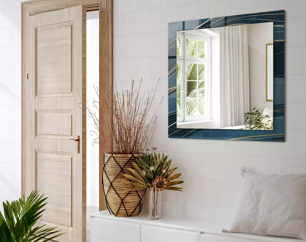 Lustro dekoracyjne prostokątne z nadrukiem przedstawiającym abstrakcyjne linie