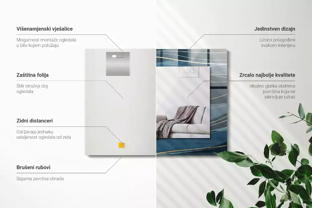 Lustro dekoracyjne prostokątne z nadrukiem przedstawiającym abstrakcyjne linie