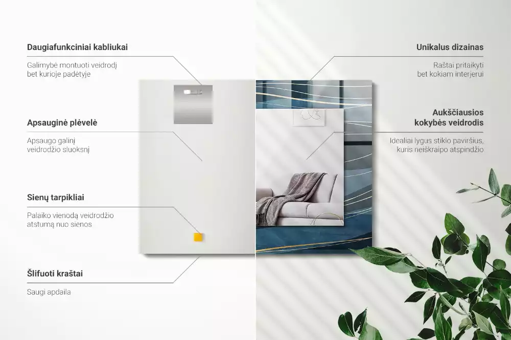 Lustro dekoracyjne prostokątne z nadrukiem przedstawiającym abstrakcyjne linie