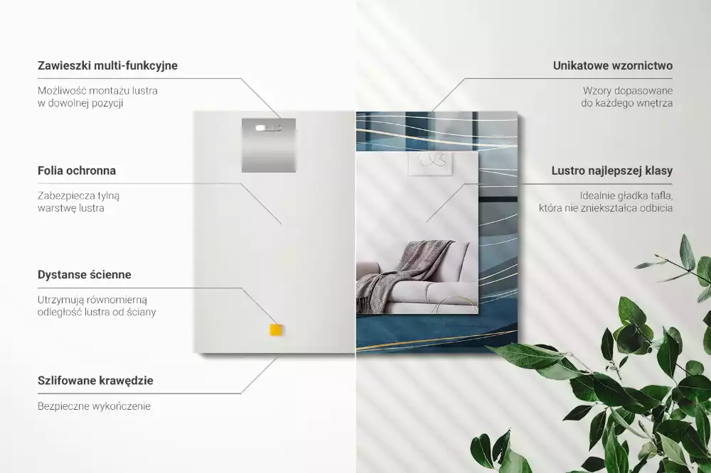 Lustro dekoracyjne prostokątne z nadrukiem przedstawiającym abstrakcyjne linie