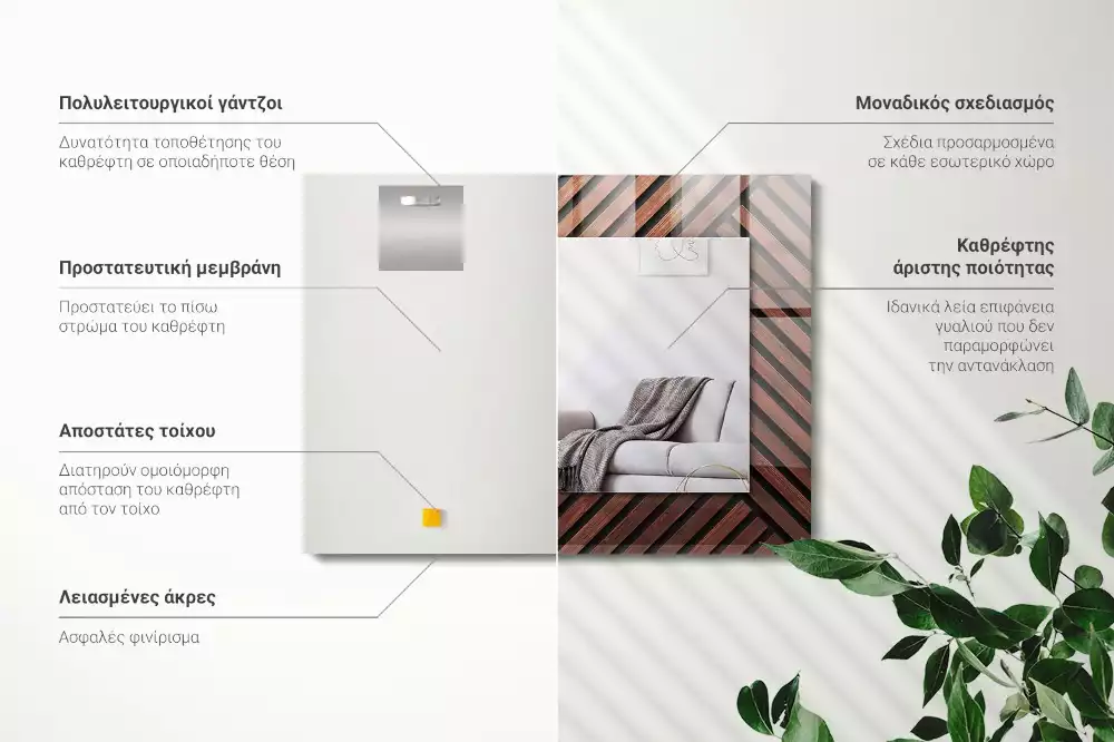 Lustro dekoracyjne prostokątne z drewnianymi listwami ułożonymi ukośnie