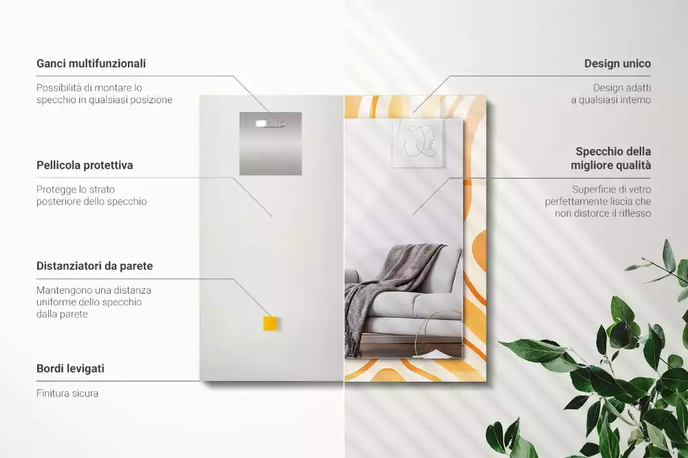 Lustro prostokątne z nadrukiem przedstawiającym abstrakcyjne pomarańczowe wzory