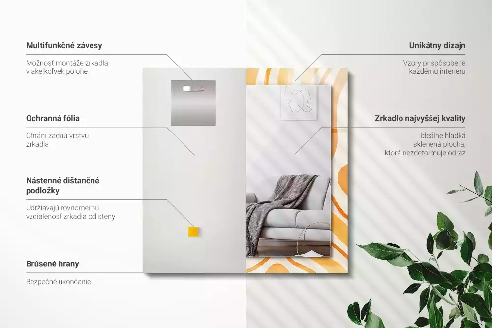 Lustro prostokątne z nadrukiem przedstawiającym abstrakcyjne pomarańczowe wzory