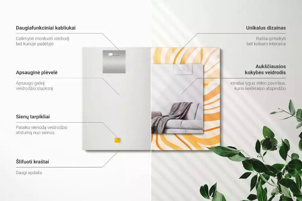 Lustro prostokątne z nadrukiem przedstawiającym abstrakcyjne pomarańczowe wzory